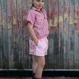 Children's Tussock Short Sleeve Shirt - Peachy Red Check