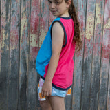 Children's Shearer's Singlet - Turquoise and Watermelon Pink