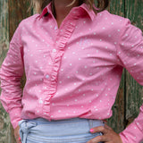 Woman's Ruffle Shirt - Pink Polka Dot