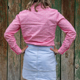 Woman's Ruffle Shirt - Pink Polka Dot