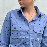 Woman's WORKSHIRT - Light Blue Polka Dot