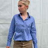 Woman's WORKSHIRT - Light Blue Polka Dot