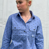 Woman's WORKSHIRT - Light Blue Polka Dot