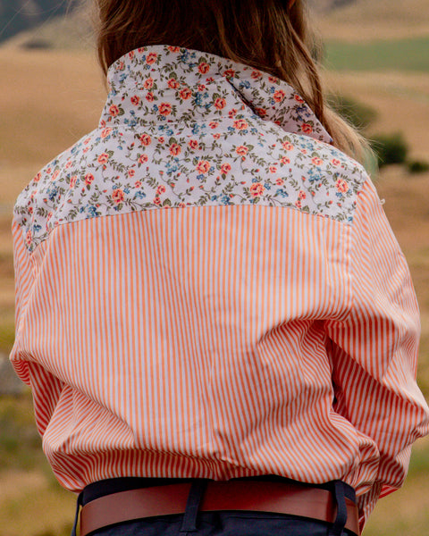 Adaline Shirt - Orange Stripe with Floral