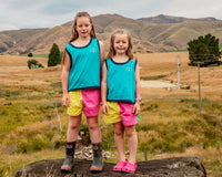 Children's Shearer's Singlet - Turquoise and Watermelon Pink