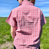 Children's Tussock Short Sleeve Shirt - Peachy Red Check