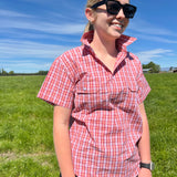 Children's Tussock Short Sleeve Shirt - Peachy Red Check