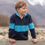 Kids Countryside Quarter Zip - Light Blue & Navy