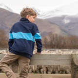 Kids Countryside Quarter Zip - Light Blue & Navy