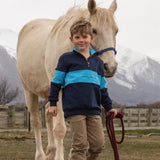 Kids Countryside Quarter Zip - Light Blue & Navy